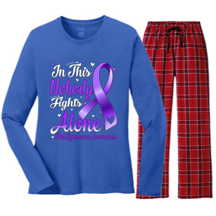 In This Family Nobody Fight Alone Rett Syndrome Awareness Cool Gift Women's Long Sleeve Flannel Pajama Set 