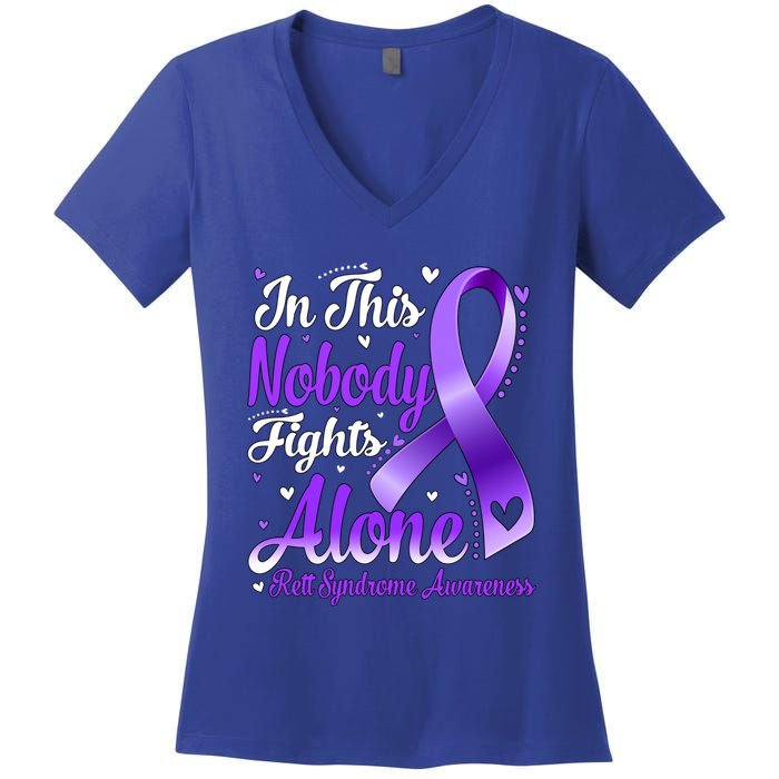 In This Family Nobody Fight Alone Rett Syndrome Awareness Cool Gift Women's V-Neck T-Shirt