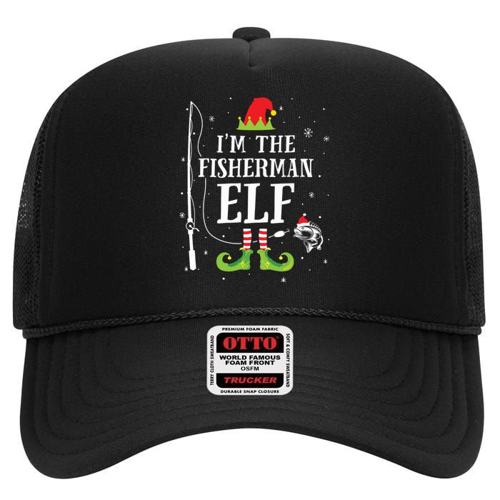 Im The Fisherman Elf Matching Funny Fishing Christmas Xmas High Crown Mesh Back Trucker Hat