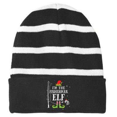 Im The Fisherman Elf Matching Funny Fishing Christmas Xmas Striped Beanie with Solid Band