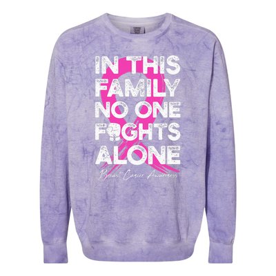 In This Family No One Fight Alone Breast Cancer Warrior Colorblast Crewneck Sweatshirt