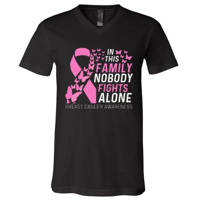 In This Family No Fighting Alone Breast Cancer Awareness Gift V-Neck T-Shirt