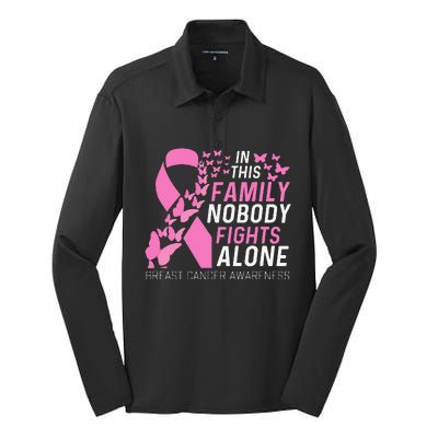 In This Family No Fighting Alone Breast Cancer Awareness Gift Silk Touch Performance Long Sleeve Polo