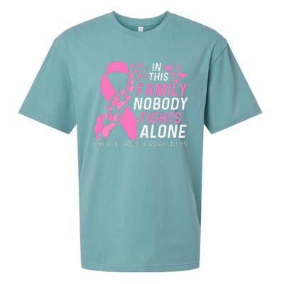 In This Family No Fighting Alone Breast Cancer Awareness Gift Sueded Cloud Jersey T-Shirt