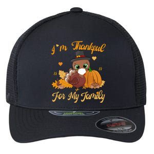 IM Thankful For My Family Pajamas Turkey Thanksgiving Great Gift Flexfit Unipanel Trucker Cap