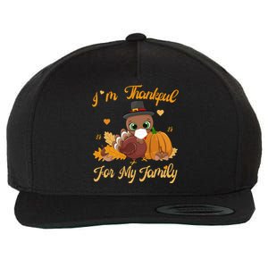 IM Thankful For My Family Pajamas Turkey Thanksgiving Great Gift Wool Snapback Cap