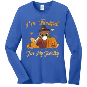 IM Thankful For My Family Pajamas Turkey Thanksgiving Great Gift Ladies Long Sleeve Shirt