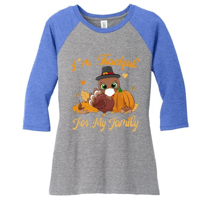 IM Thankful For My Family Pajamas Turkey Thanksgiving Great Gift Women's Tri-Blend 3/4-Sleeve Raglan Shirt