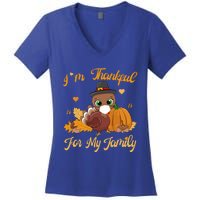 IM Thankful For My Family Pajamas Turkey Thanksgiving Great Gift Women's V-Neck T-Shirt