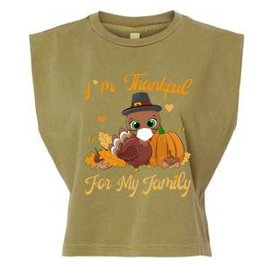 IM Thankful For My Family Pajamas Turkey Thanksgiving Great Gift Garment-Dyed Women's Muscle Tee