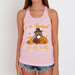 IM Thankful For My Family Pajamas Turkey Thanksgiving Great Gift Women's Knotted Racerback Tank