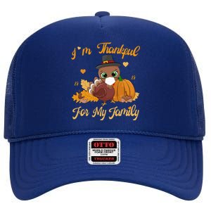 IM Thankful For My Family Pajamas Turkey Thanksgiving Great Gift High Crown Mesh Back Trucker Hat