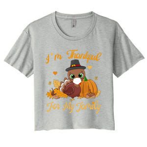 IM Thankful For My Family Pajamas Turkey Thanksgiving Great Gift Women's Crop Top Tee