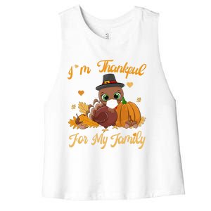 IM Thankful For My Family Pajamas Turkey Thanksgiving Great Gift Women's Racerback Cropped Tank