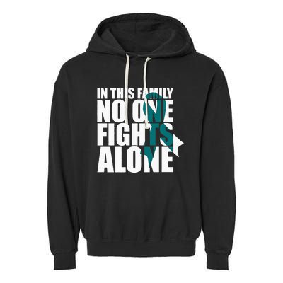 In This Family No One Fights AloneCervical Cancer Awareness Garment-Dyed Fleece Hoodie