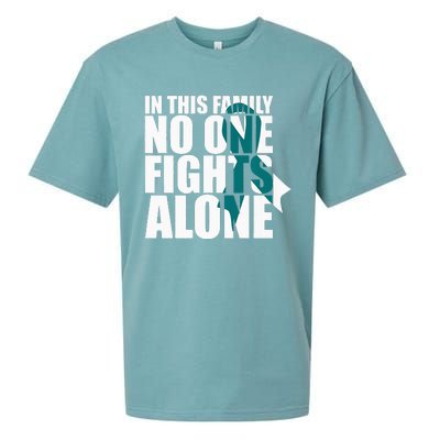 In This Family No One Fights AloneCervical Cancer Awareness Sueded Cloud Jersey T-Shirt