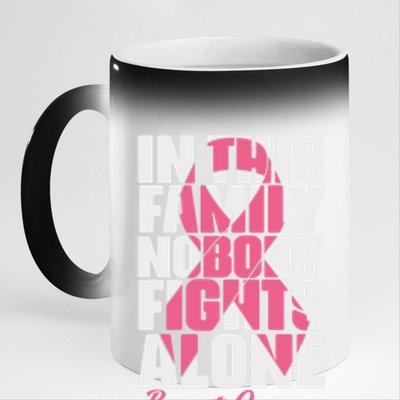 In This Family Nobody Fights Alone Breast Cancer Awareness Cute Gift 11oz Black Color Changing Mug