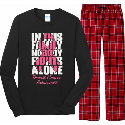 In This Family Nobody Fights Alone Breast Cancer Awareness Cute Gift Long Sleeve Pajama Set