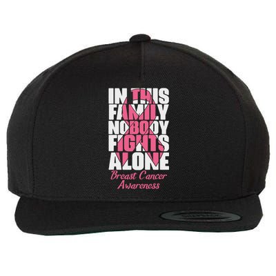 In This Family Nobody Fights Alone Breast Cancer Awareness Cute Gift Wool Snapback Cap