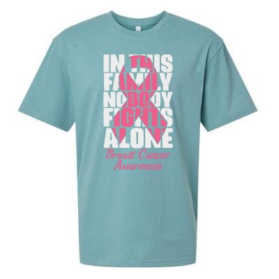 In This Family Nobody Fights Alone Breast Cancer Awareness Cute Gift Sueded Cloud Jersey T-Shirt