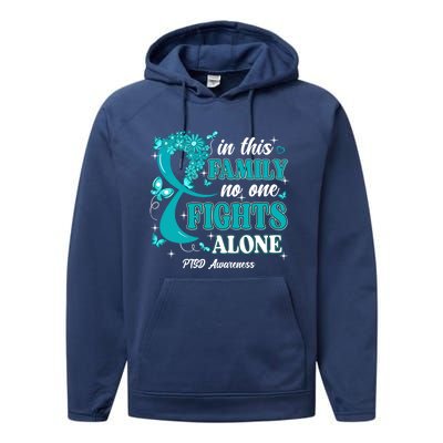 In This Family No One Fight Alone Ptsd Awareness Gift Performance Fleece Hoodie