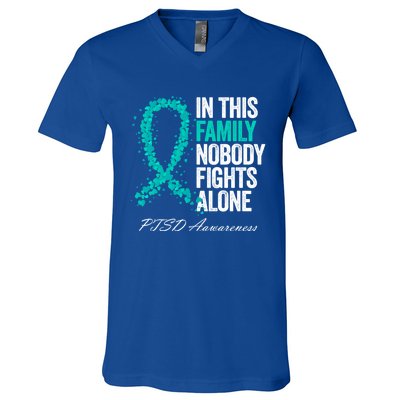 In This Family Nobody Fights Alone Ptsd Awareness Funny Gift V-Neck T-Shirt