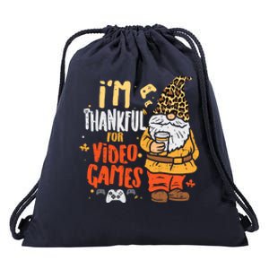 Im Thankful For Video Games Funny Fall Thanksgiving Gaming Gift Drawstring Bag