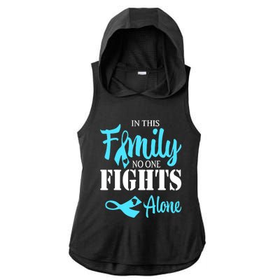 In This Family No One Fights Alone Diabetes Awareness Ladies PosiCharge Tri-Blend Wicking Draft Hoodie Tank