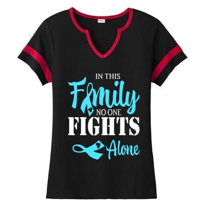 In This Family No One Fights Alone Diabetes Awareness Ladies Halftime Notch Neck Tee