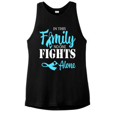 In This Family No One Fights Alone Diabetes Awareness Ladies PosiCharge Tri-Blend Wicking Tank