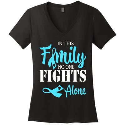 In This Family No One Fights Alone Diabetes Awareness Women's V-Neck T-Shirt