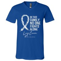 In This Family No One Fights Alone Gift Lung Cancer V-Neck T-Shirt