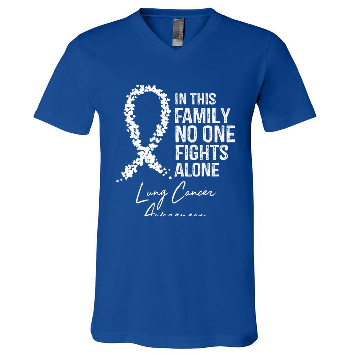 In This Family No One Fights Alone Gift Lung Cancer V-Neck T-Shirt