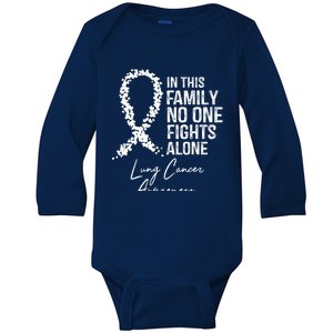 In This Family No One Fights Alone Gift Lung Cancer Baby Long Sleeve Bodysuit