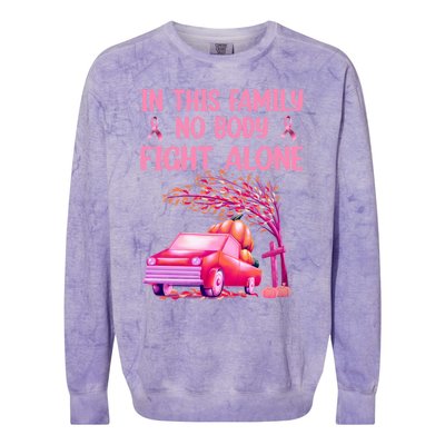 In This Family Nobody Fights Alone Breast Cancer Awareness Gift Colorblast Crewneck Sweatshirt