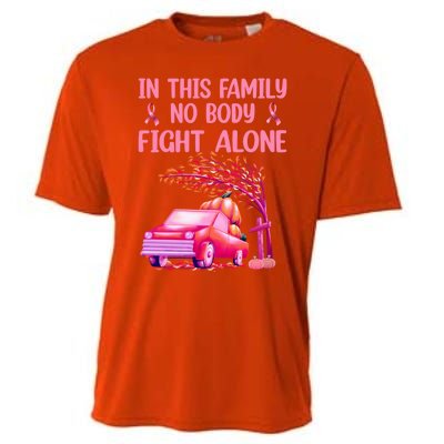 In This Family Nobody Fights Alone Breast Cancer Awareness Gift Cooling Performance Crew T-Shirt