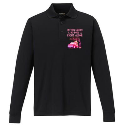 In This Family Nobody Fights Alone Breast Cancer Awareness Gift Performance Long Sleeve Polo