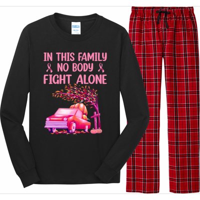 In This Family Nobody Fights Alone Breast Cancer Awareness Gift Long Sleeve Pajama Set