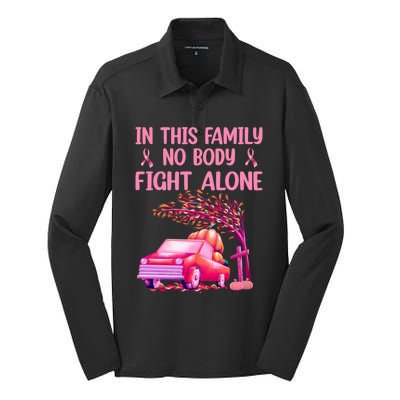 In This Family Nobody Fights Alone Breast Cancer Awareness Gift Silk Touch Performance Long Sleeve Polo