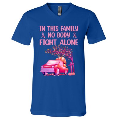 In This Family Nobody Fights Alone Breast Cancer Awareness Gift V-Neck T-Shirt