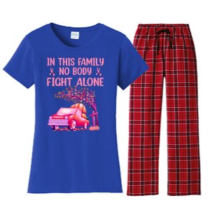 In This Family Nobody Fights Alone Breast Cancer Awareness Gift Women's Flannel Pajama Set