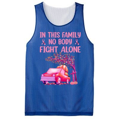 In This Family Nobody Fights Alone Breast Cancer Awareness Gift Mesh Reversible Basketball Jersey Tank