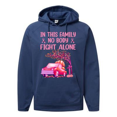 In This Family Nobody Fights Alone Breast Cancer Awareness Gift Performance Fleece Hoodie