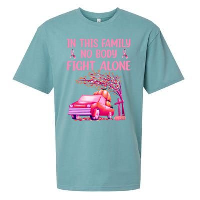 In This Family Nobody Fights Alone Breast Cancer Awareness Gift Sueded Cloud Jersey T-Shirt