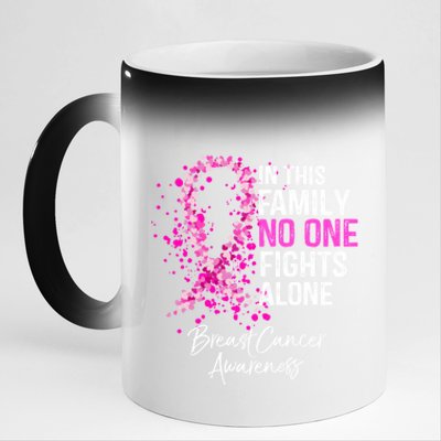 In This Family No One Fights Alone Breast Cancer Awareness Cool Gift 11oz Black Color Changing Mug