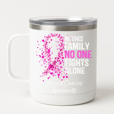 In This Family No One Fights Alone Breast Cancer Awareness Cool Gift 12 oz Stainless Steel Tumbler Cup