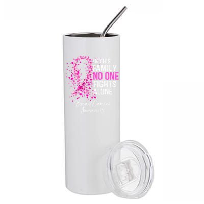 In This Family No One Fights Alone Breast Cancer Awareness Cool Gift Stainless Steel Tumbler