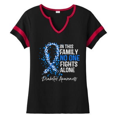 In This Family No One Fights Alone Gift Diabetes Awareness Gift Ladies Halftime Notch Neck Tee