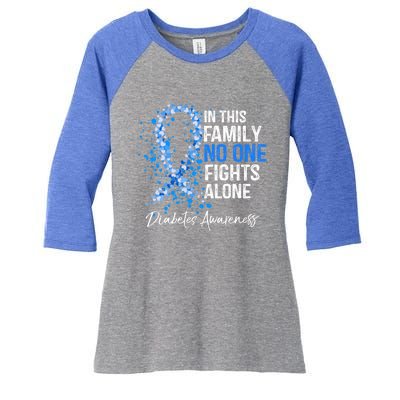 In This Family No One Fights Alone Gift Diabetes Awareness Gift Women's Tri-Blend 3/4-Sleeve Raglan Shirt