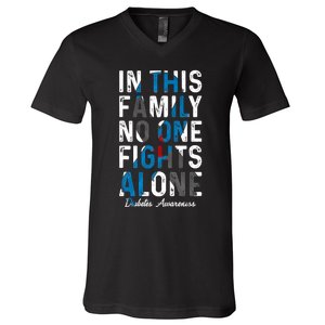 In This Family No One Fight Alone Diabetes Awareness V-Neck T-Shirt